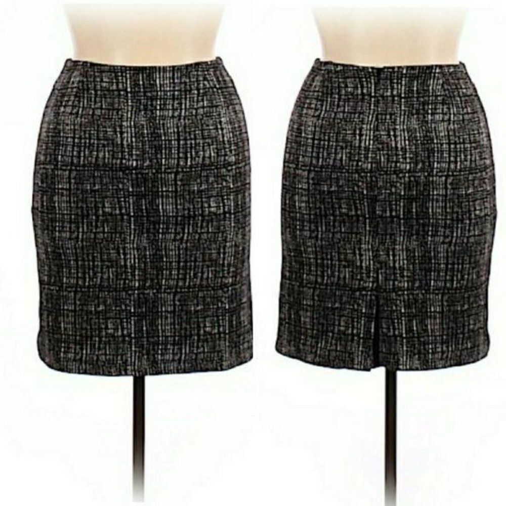 Coldwater Creek Knit Black Plaid Knee Length Stretch Pencil‎ Skirt Sz 12P